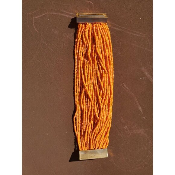 Multi-strand orange beaded bracelet 7.5" Gold-toned Magnetic Closure Statement - Picture 8 of 9